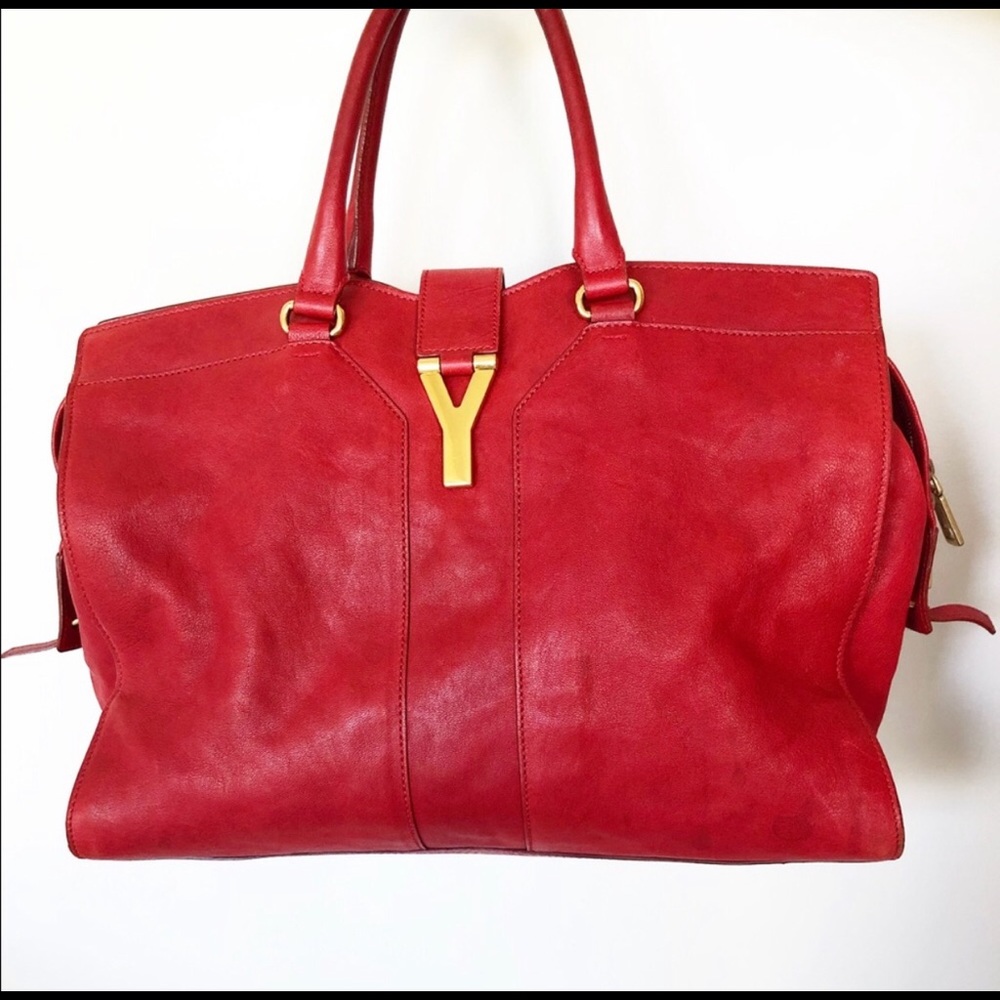 YSL Cabas Chyc Red Tote- Gold Hardware